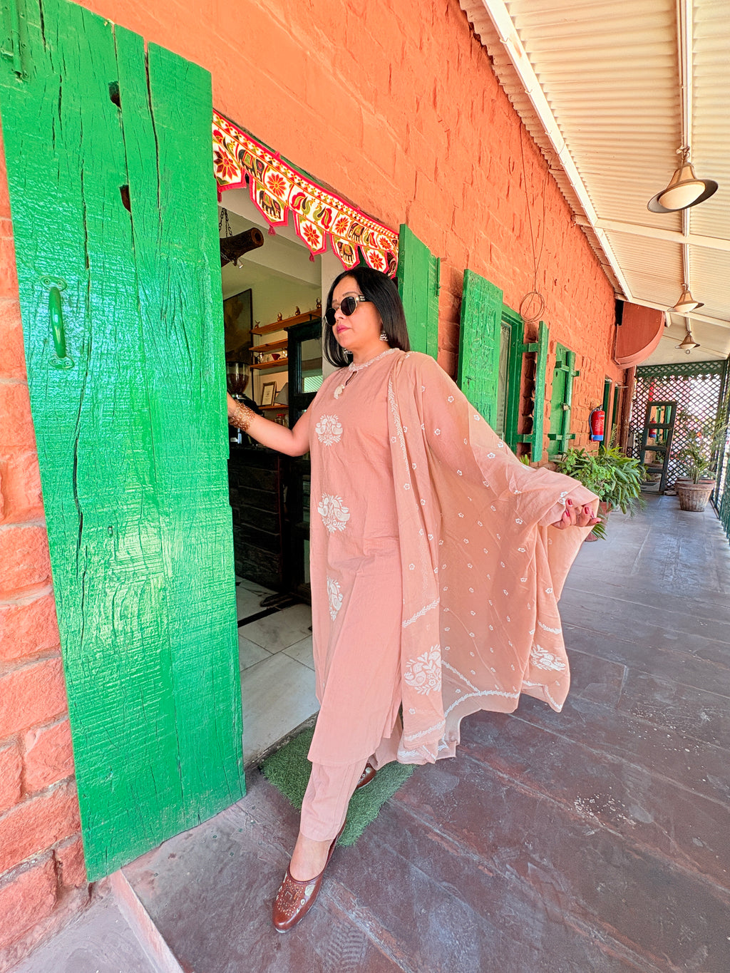 Soft Beige Ethnic Kurta Set with Dupatta