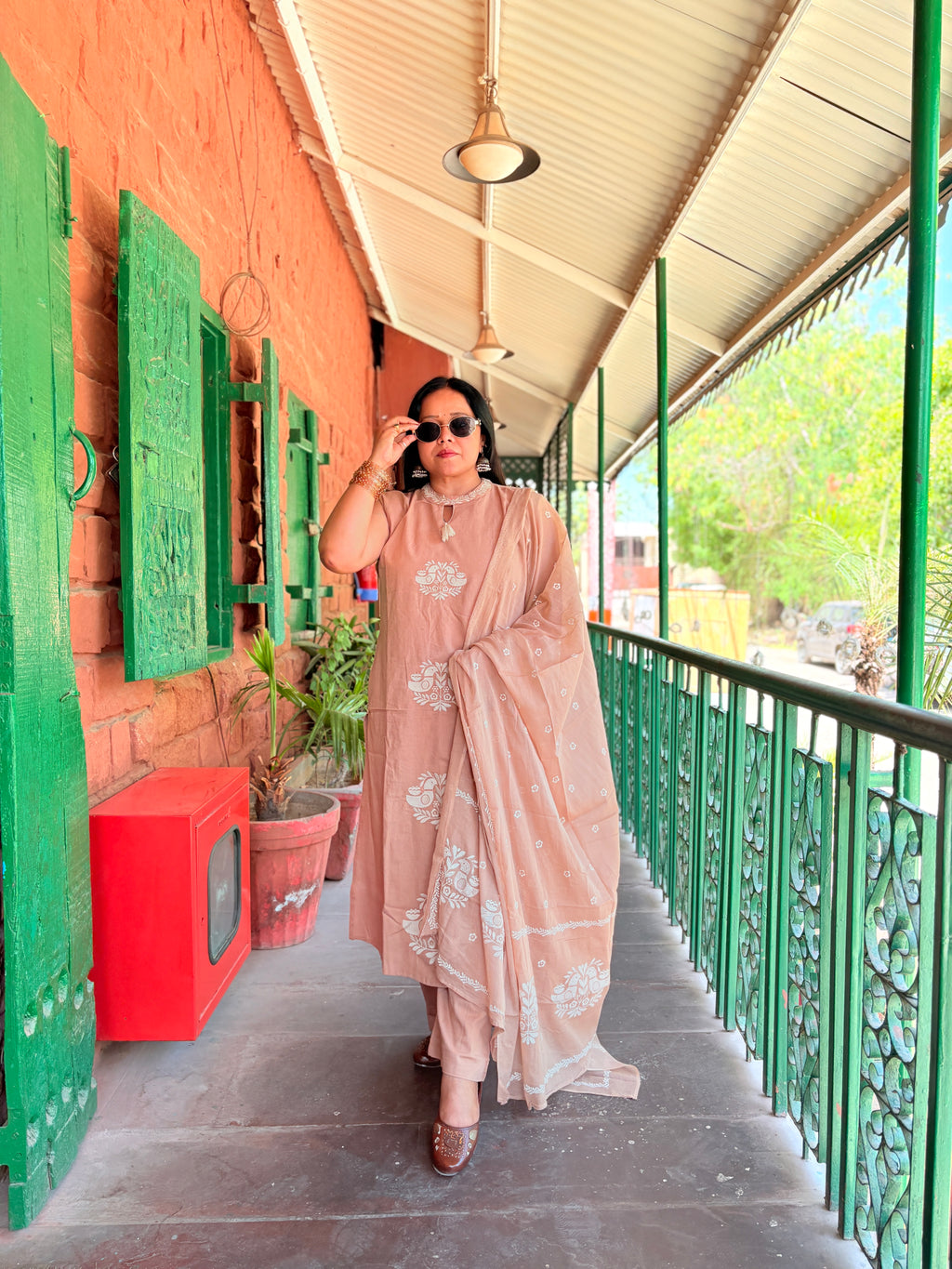 Soft Beige Ethnic Kurta Set with Dupatta