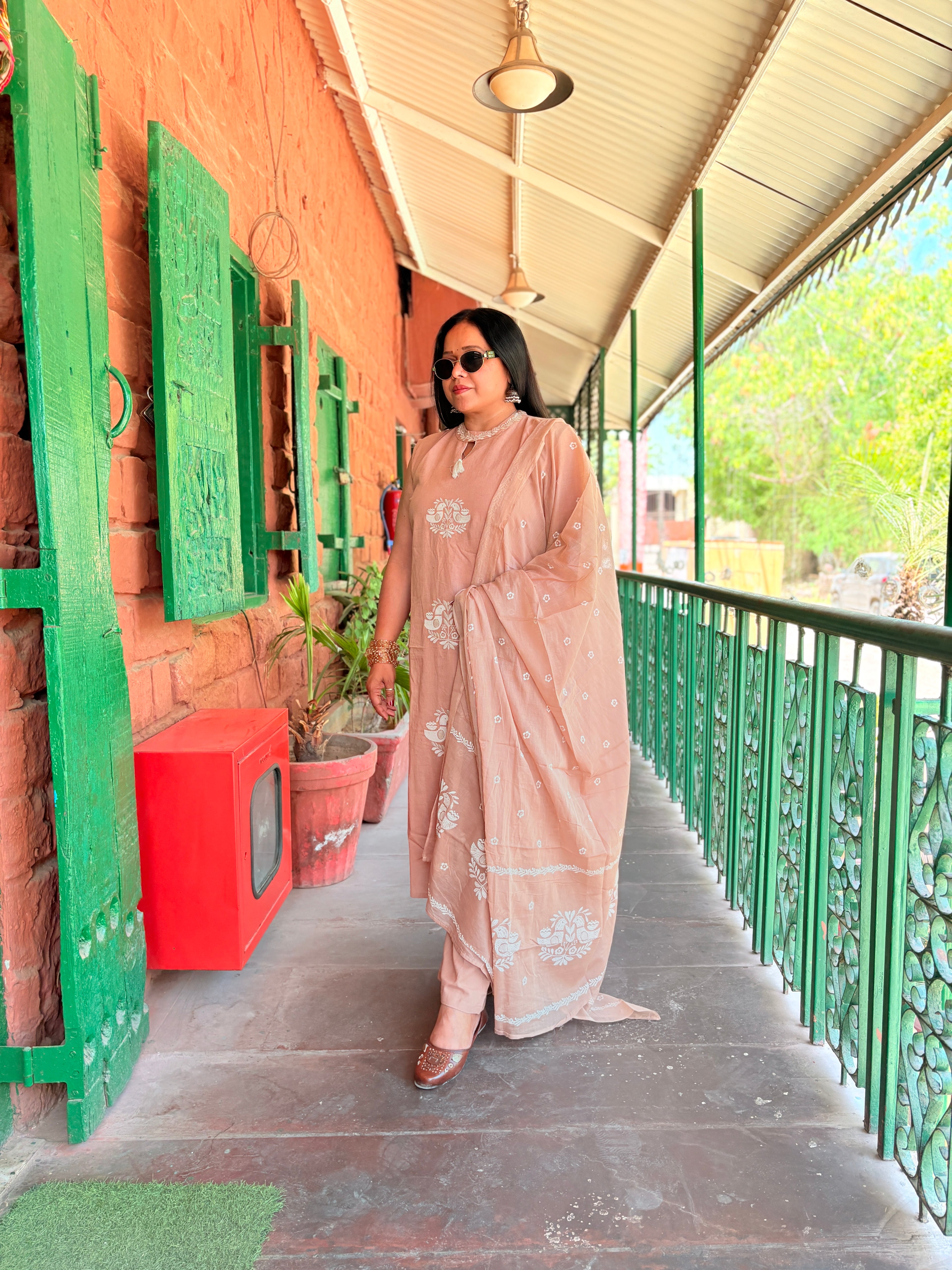 Soft Beige Ethnic Kurta Set with Dupatta