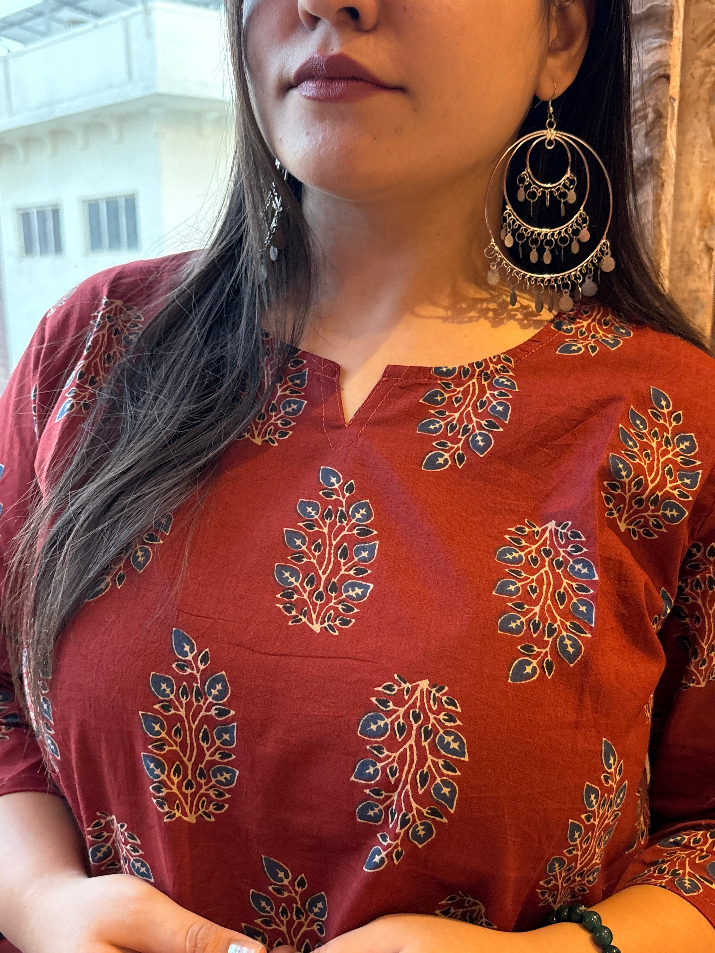Women's Maroon Printed Cotton Top | Casual Ethnic Top for Women | Rangriti House