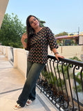 Women's Black Floral Printed Cotton Top | Casual Ethnic Top for Women | Rangriti House