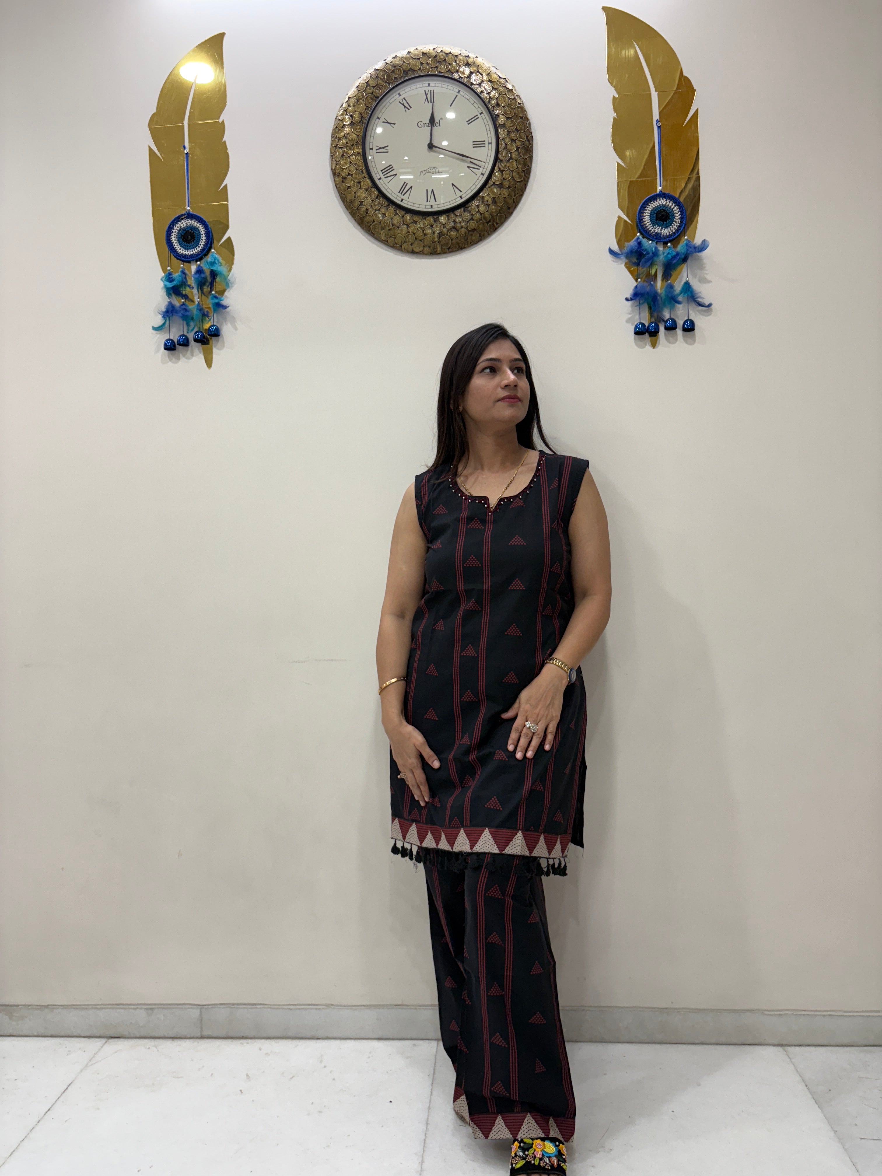 Women's Black Printed Co-Ord Set | Sleeveless Kurta & Palazzo Set | Rangriti House