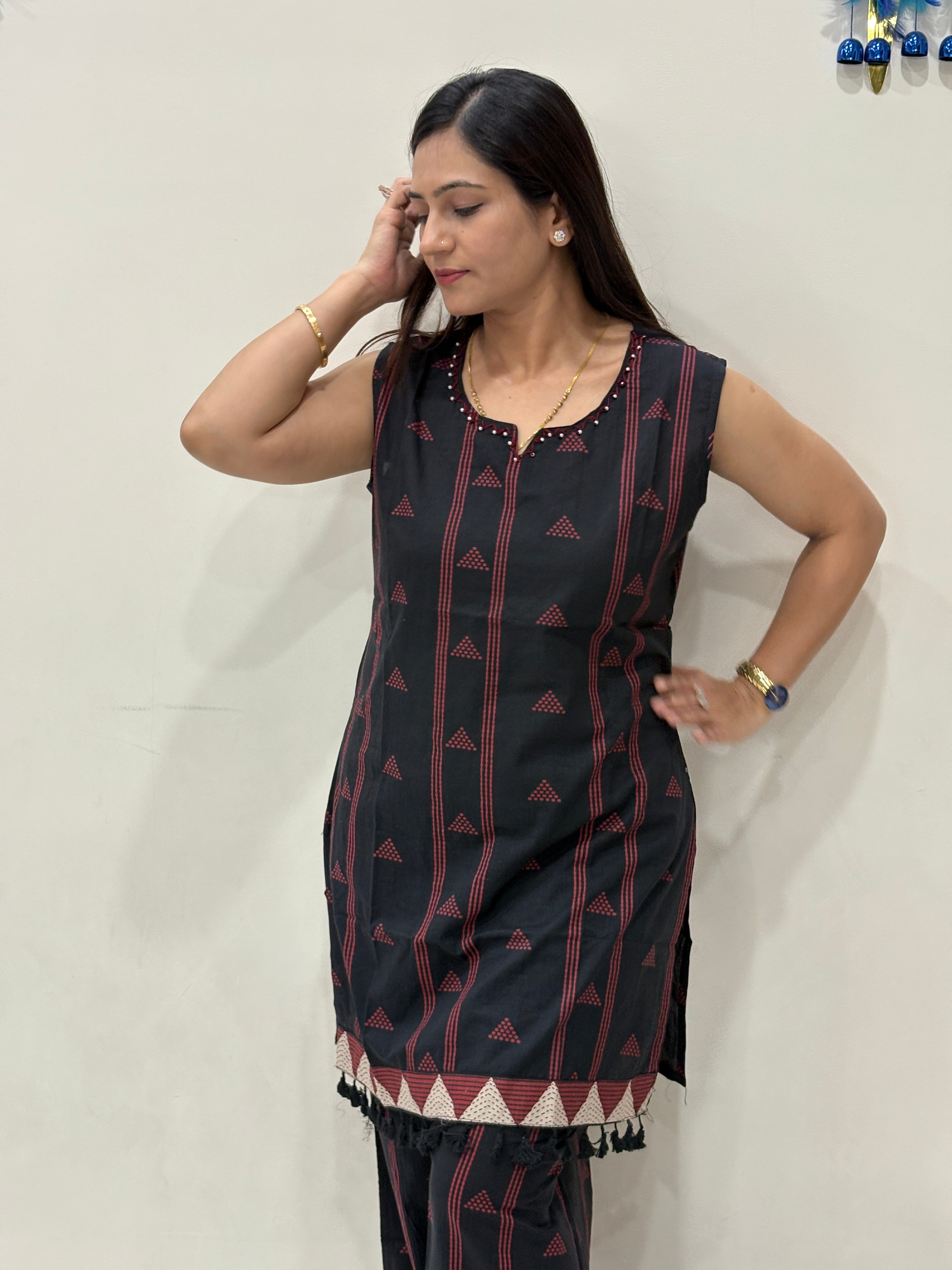 Women's Black Printed Co-Ord Set | Sleeveless Kurta & Palazzo Set | Rangriti House