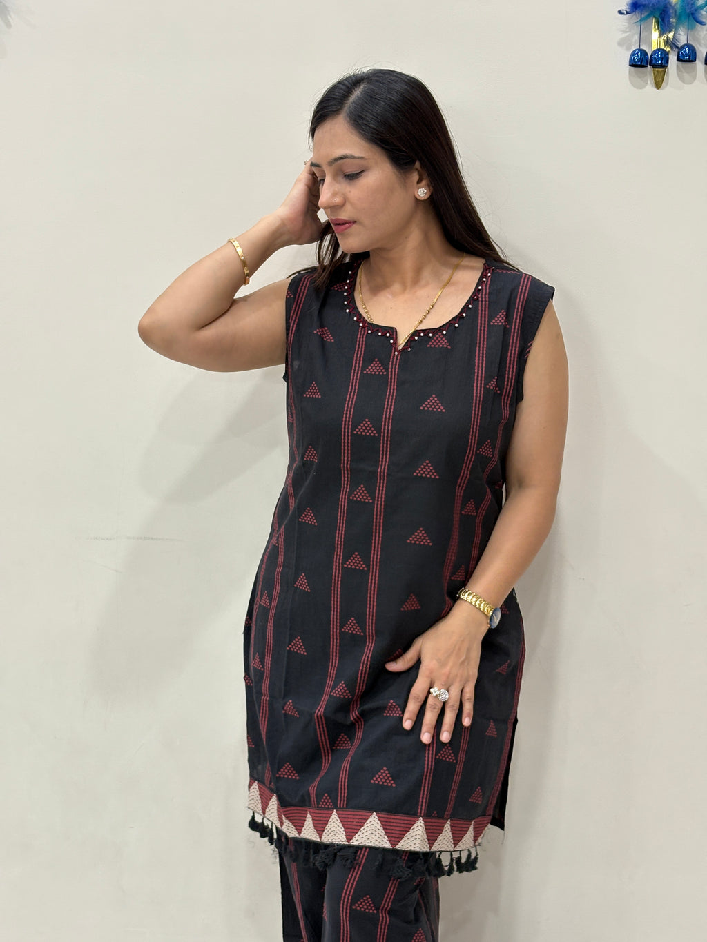 Women's Black Printed Co-Ord Set | Sleeveless Kurta & Palazzo Set | Rangriti House