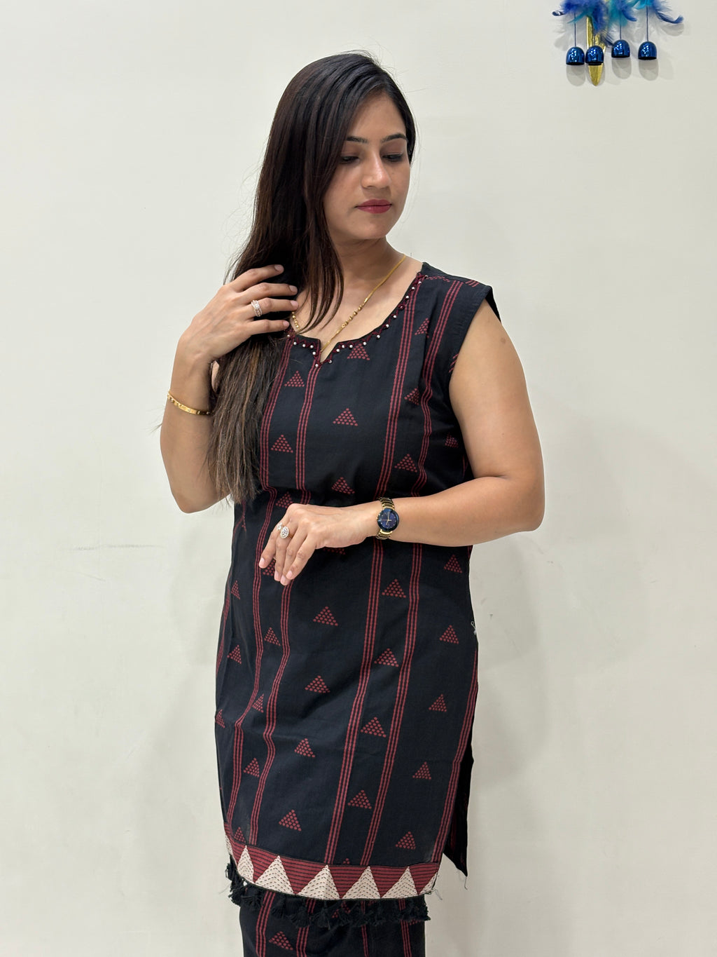 Women's Black Printed Co-Ord Set | Sleeveless Kurta & Palazzo Set | Rangriti House