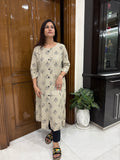 Women's Beige Printed Cotton Kurta | Casual Straight Kurti for Women | Rangriti House