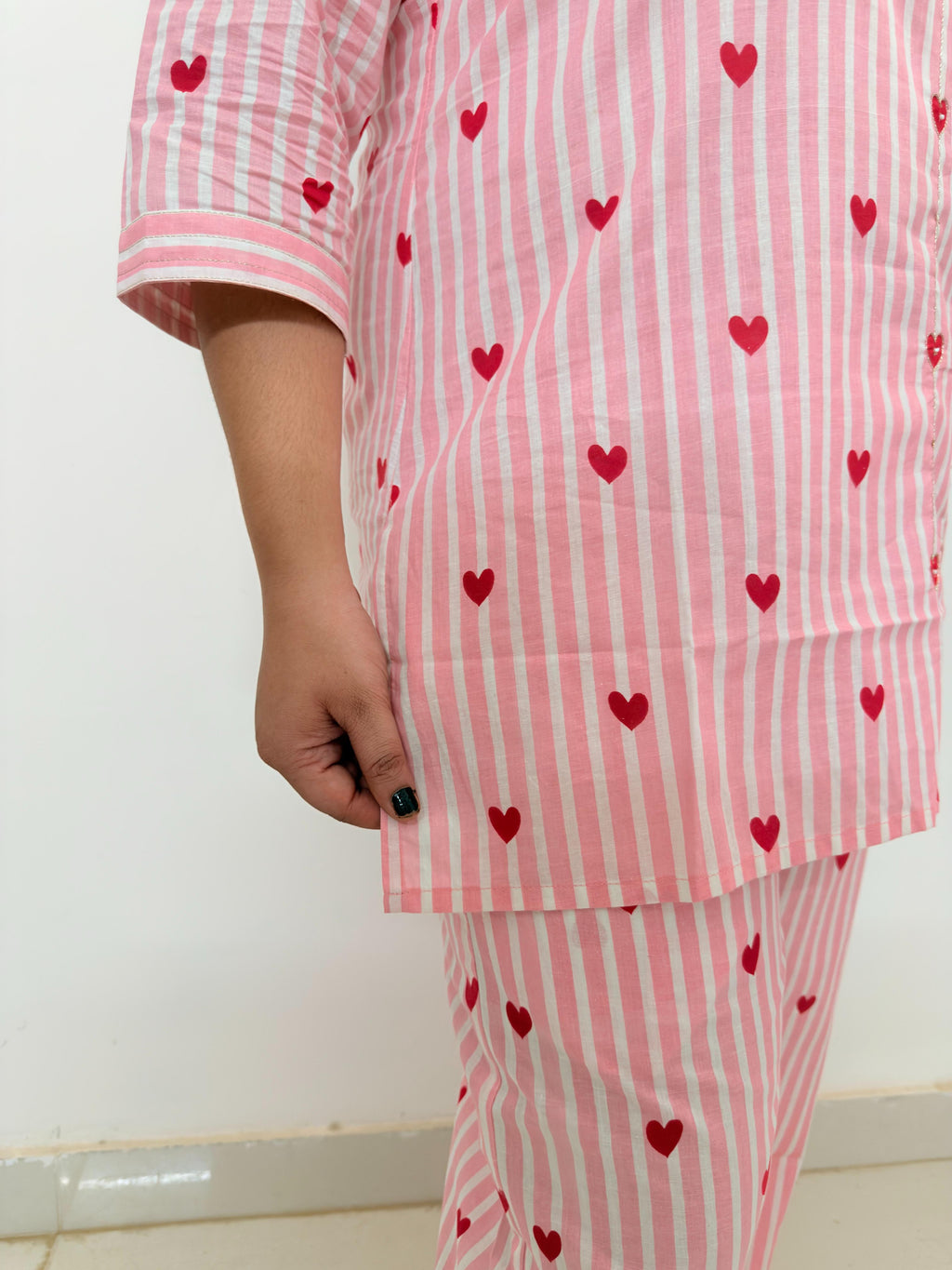 Women's Pink Heart Print Cotton Suit Set | Comfortable Lounge Wear for Women | Rangriti House