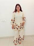 Women's Floral Print Co-Ord Set | Cream Lounge Wear Set for Women | Rangriti House