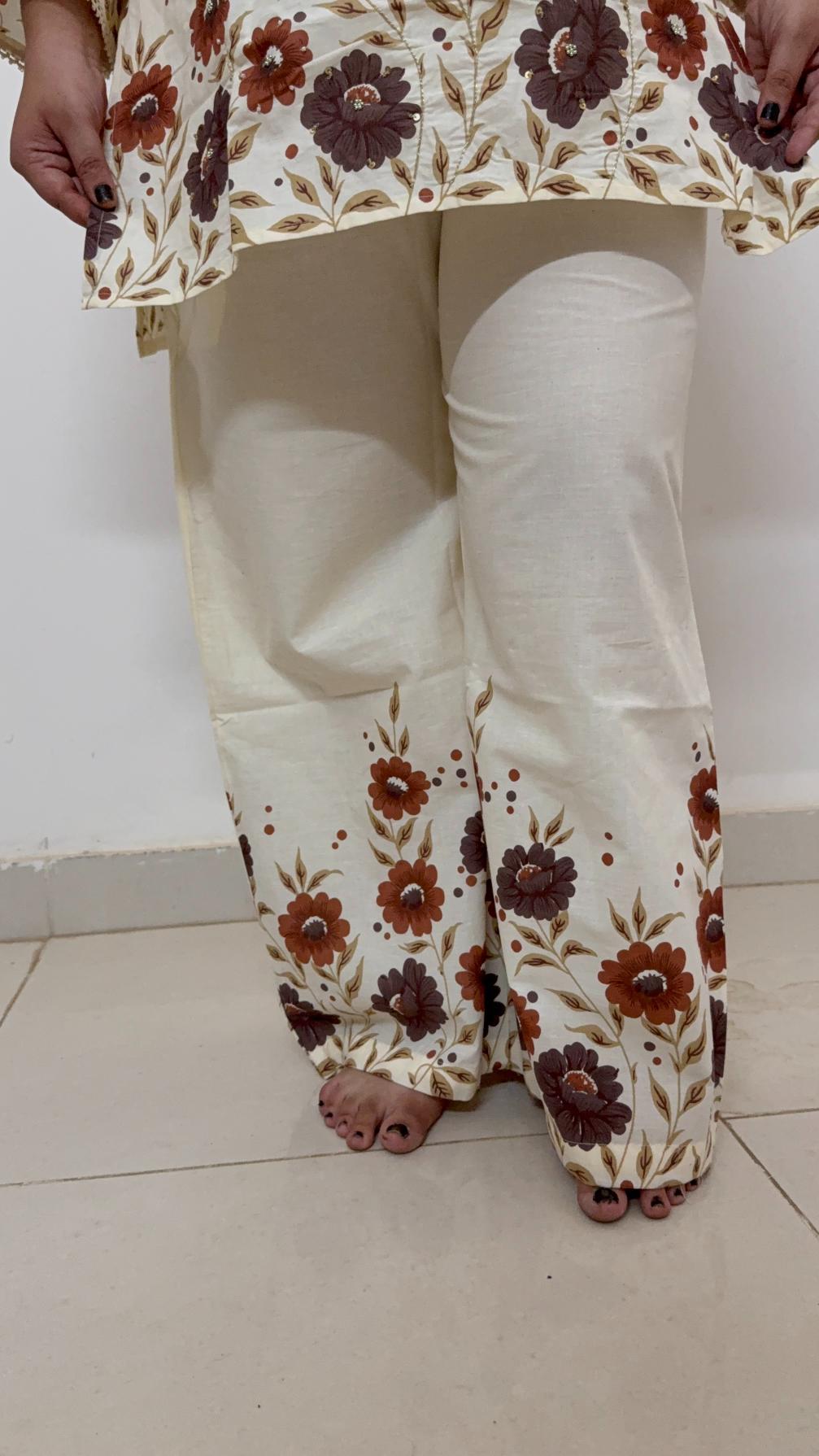 Women's Floral Print Co-Ord Set | Cream Lounge Wear Set for Women | Rangriti House