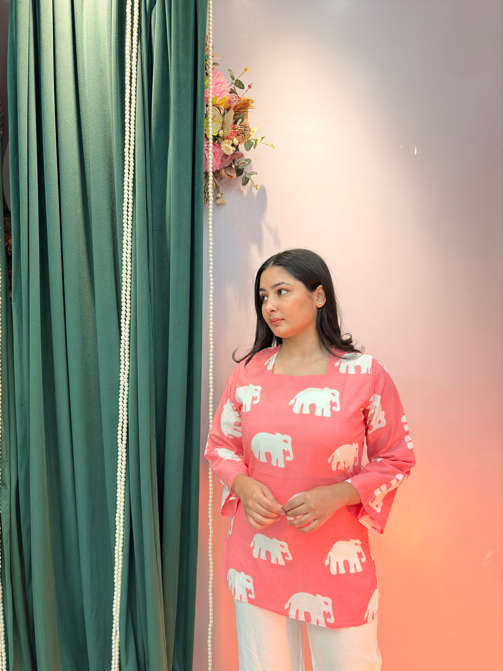 Blush Pink Elephant Print Cotton Top
