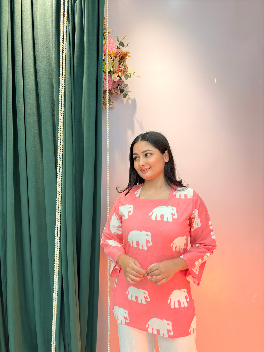 Blush Pink Elephant Print Cotton Top