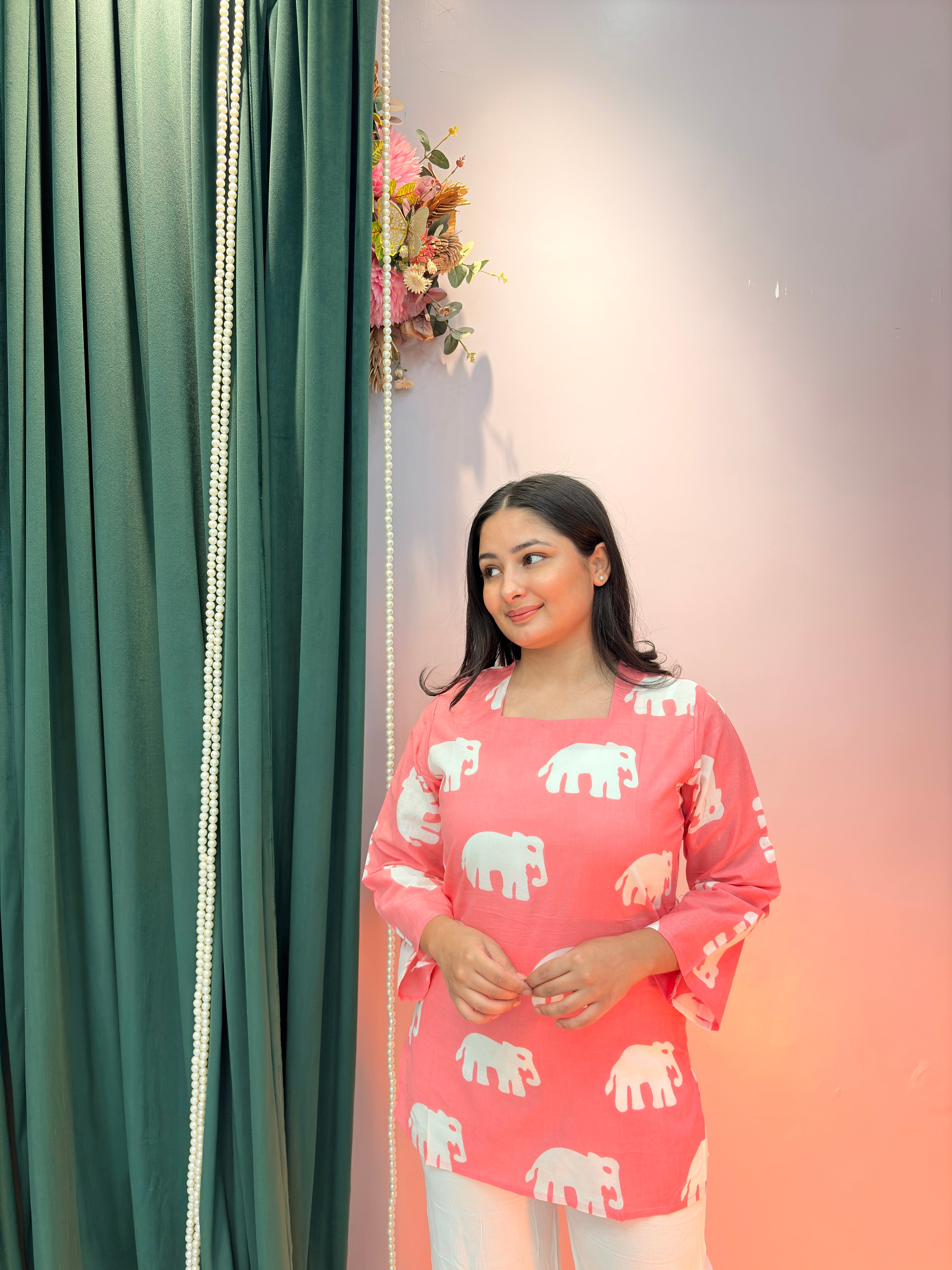Blush Pink Elephant Print Cotton Top