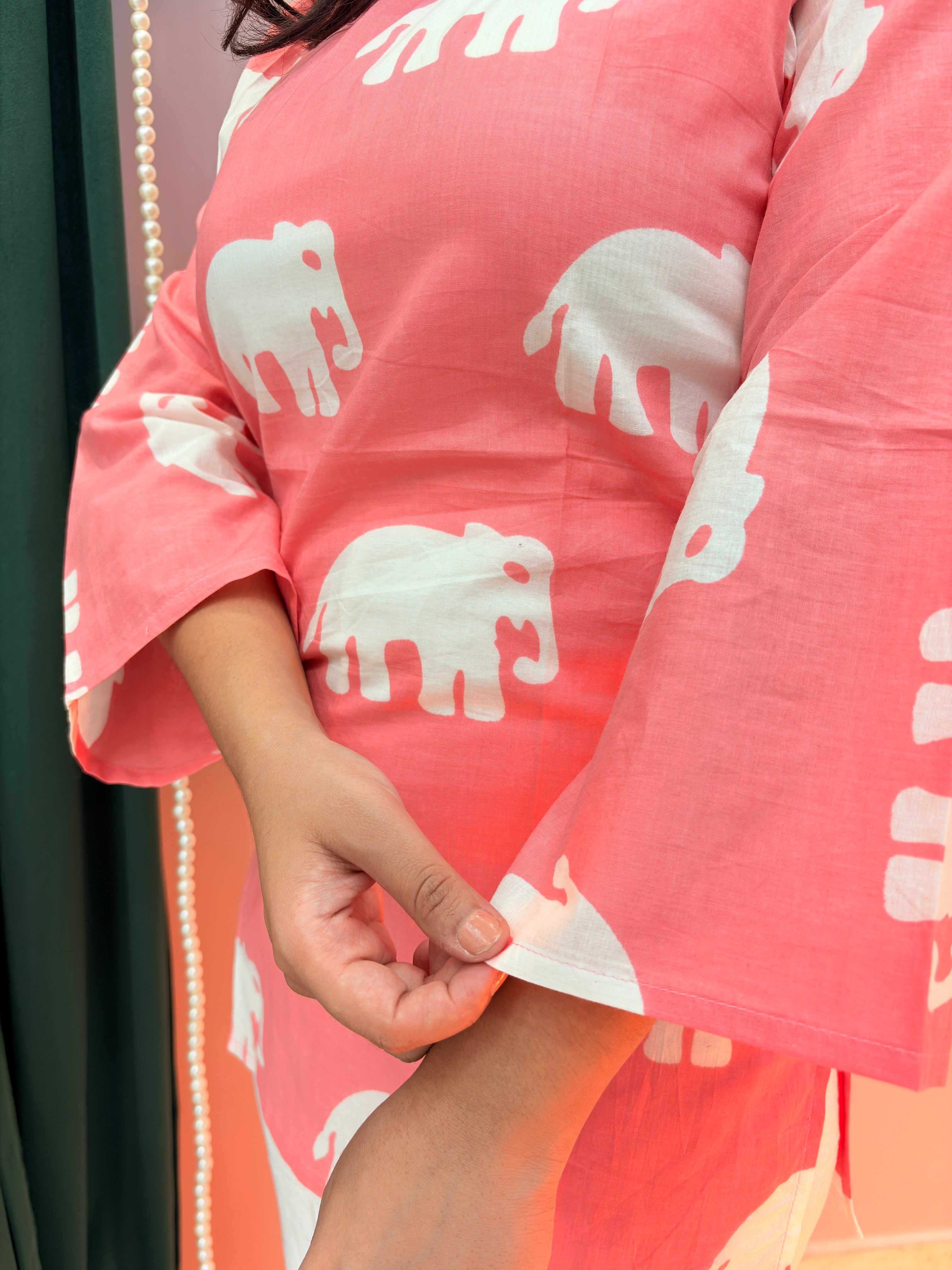Blush Pink Elephant Print Cotton Top