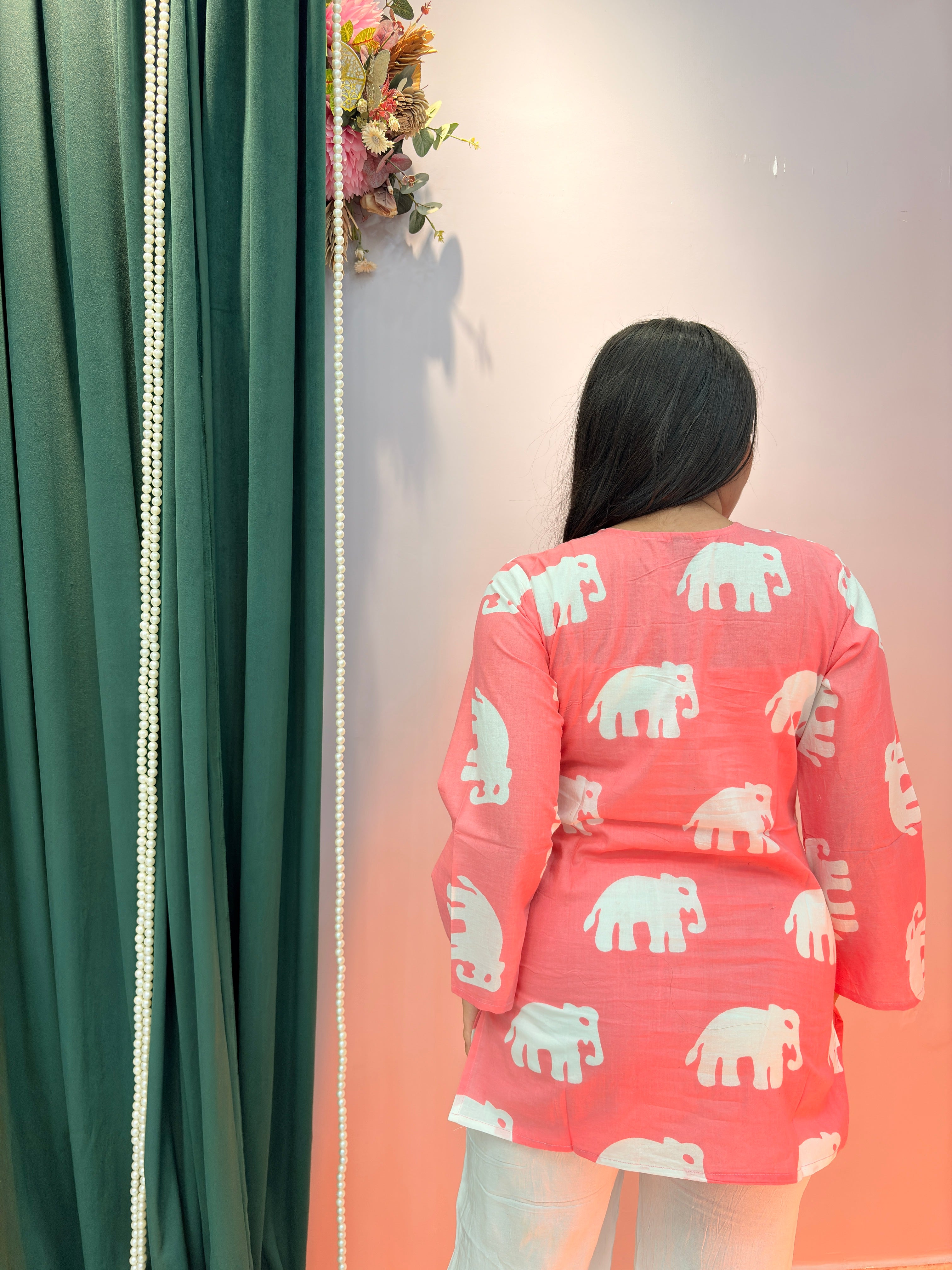 Blush Pink Elephant Print Cotton Top