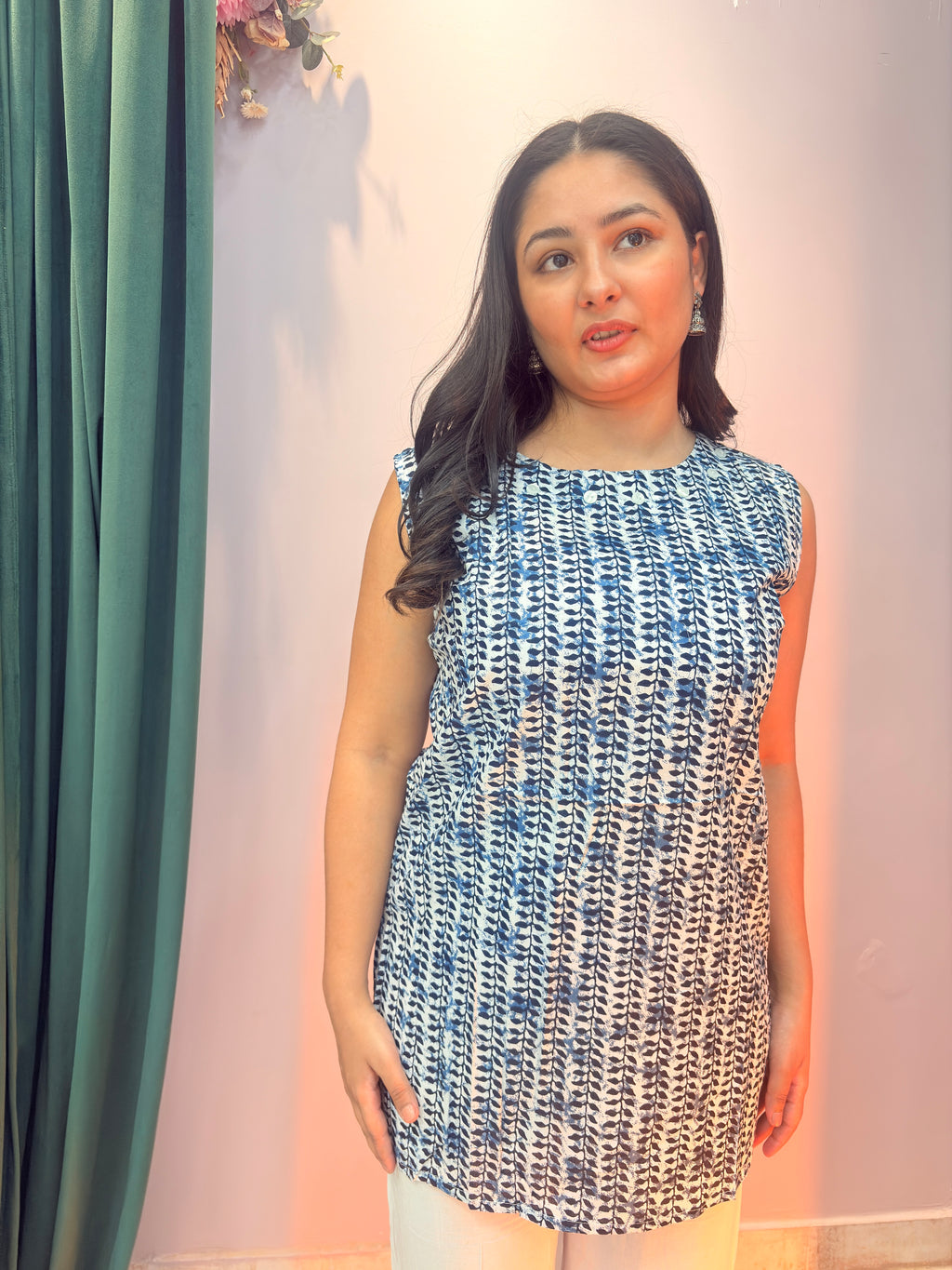 Indigo Print Cotton Sleeveless Top