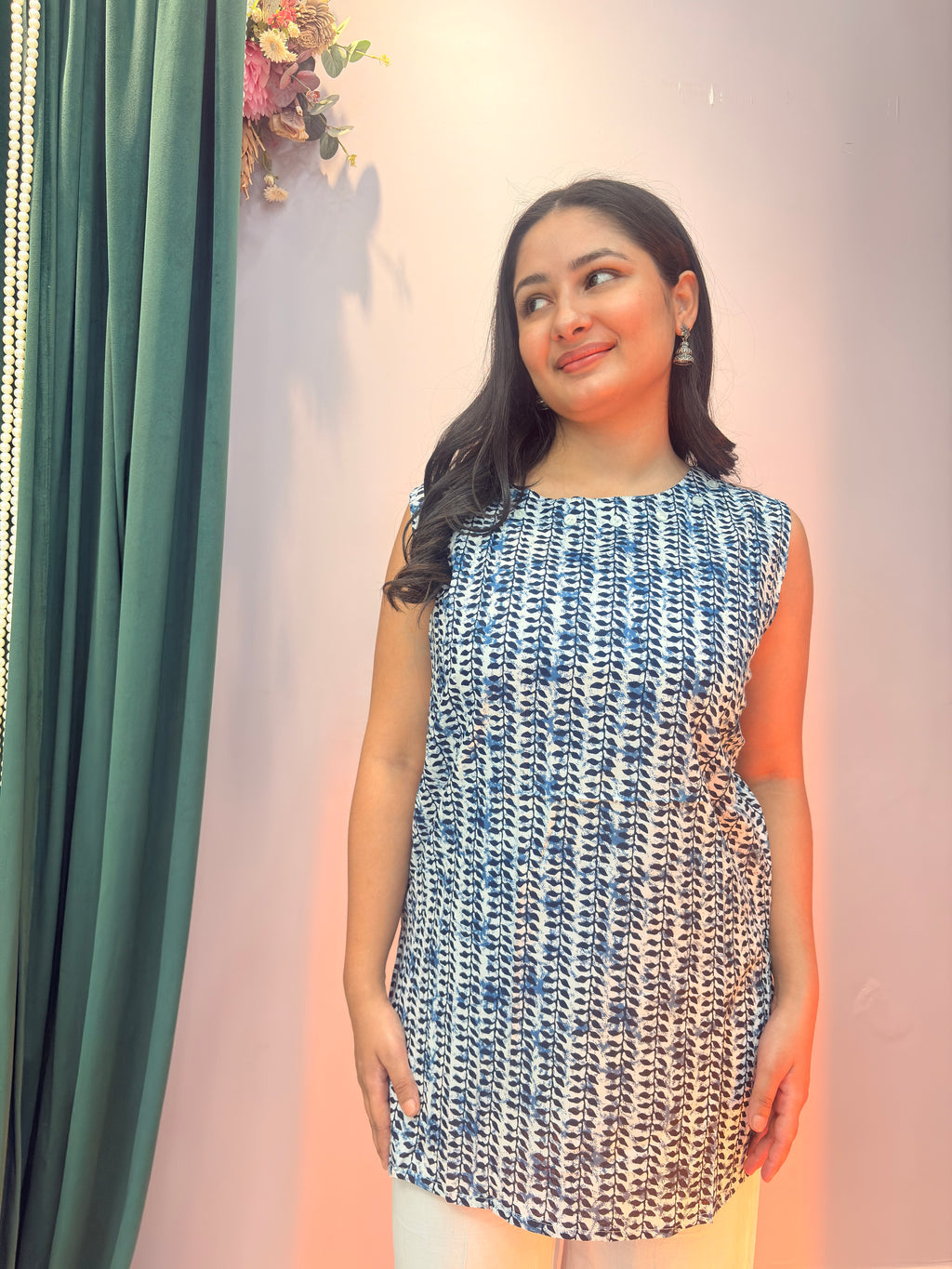Indigo Print Cotton Sleeveless Top