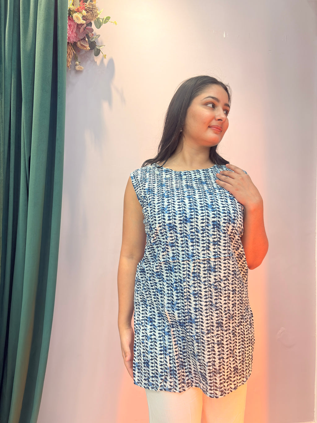 Indigo Print Cotton Sleeveless Top