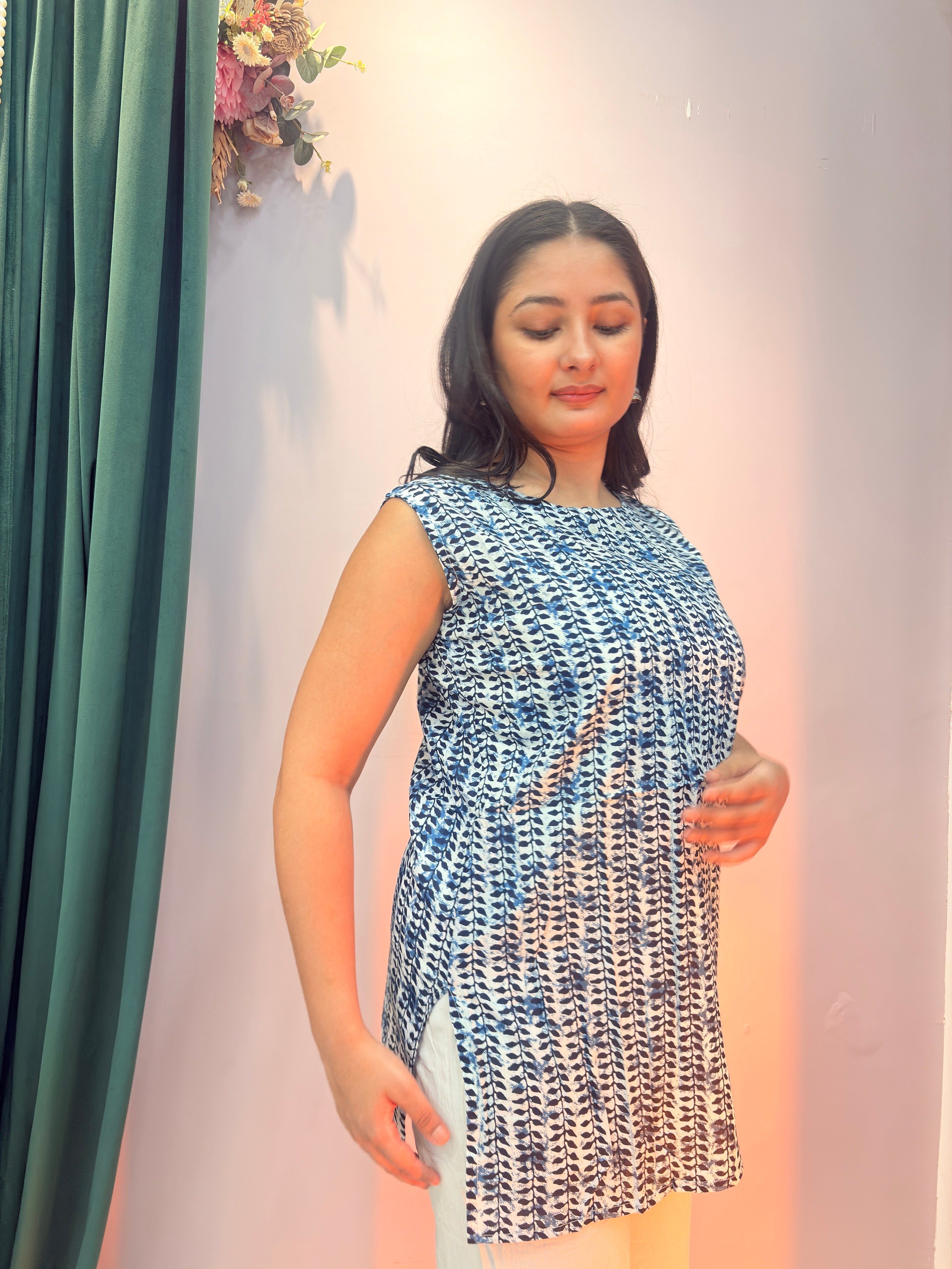 Indigo Print Cotton Sleeveless Top