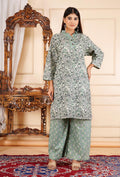 Elegant Floral Printed 2 Piece Cotton Suit – Sage Green