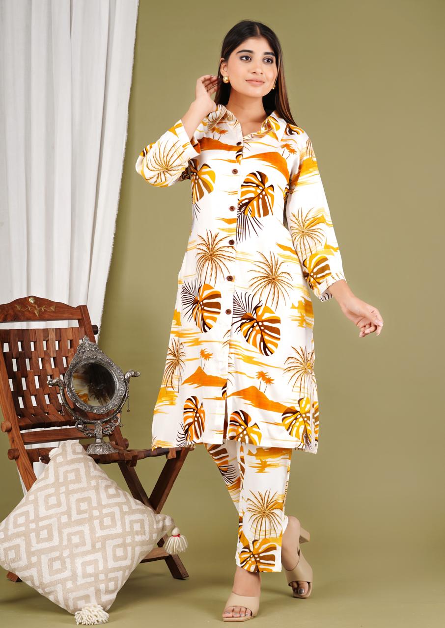 Sunshine Floral Printed Kurta Set – Yellow