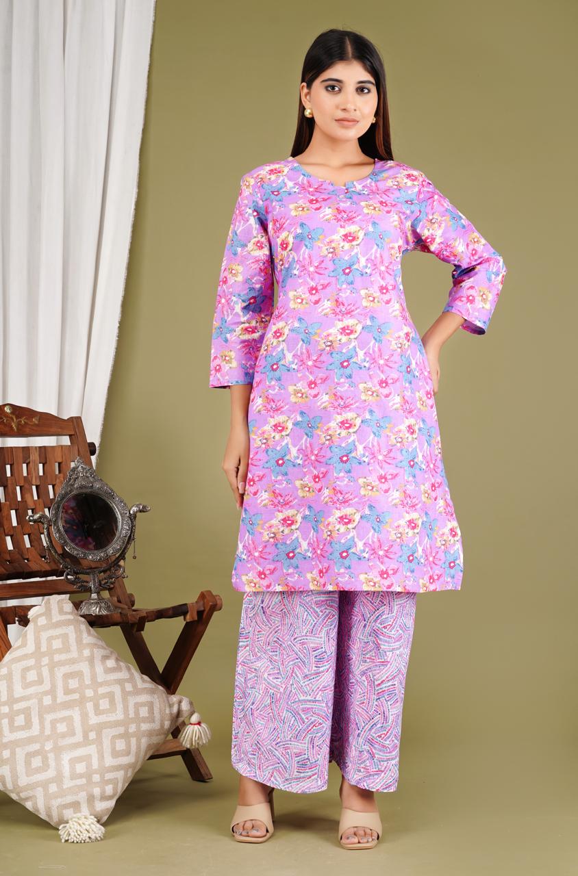 Soft Floral Pastel Printed Kurta Set