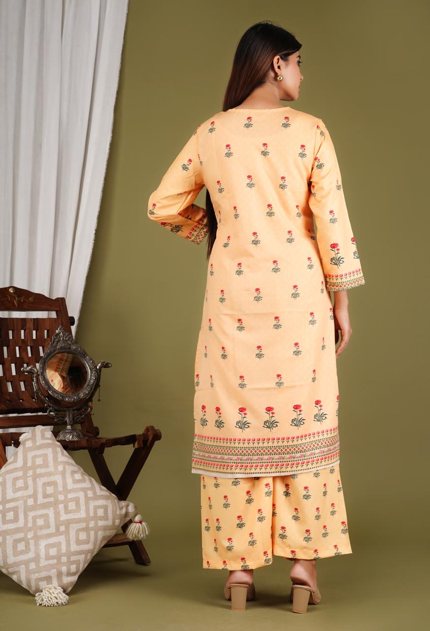 Elegant Peach Printed 3 Piece Suit for Women