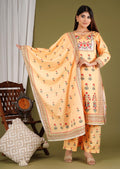 Elegant Peach Printed 3 Piece Suit for Women