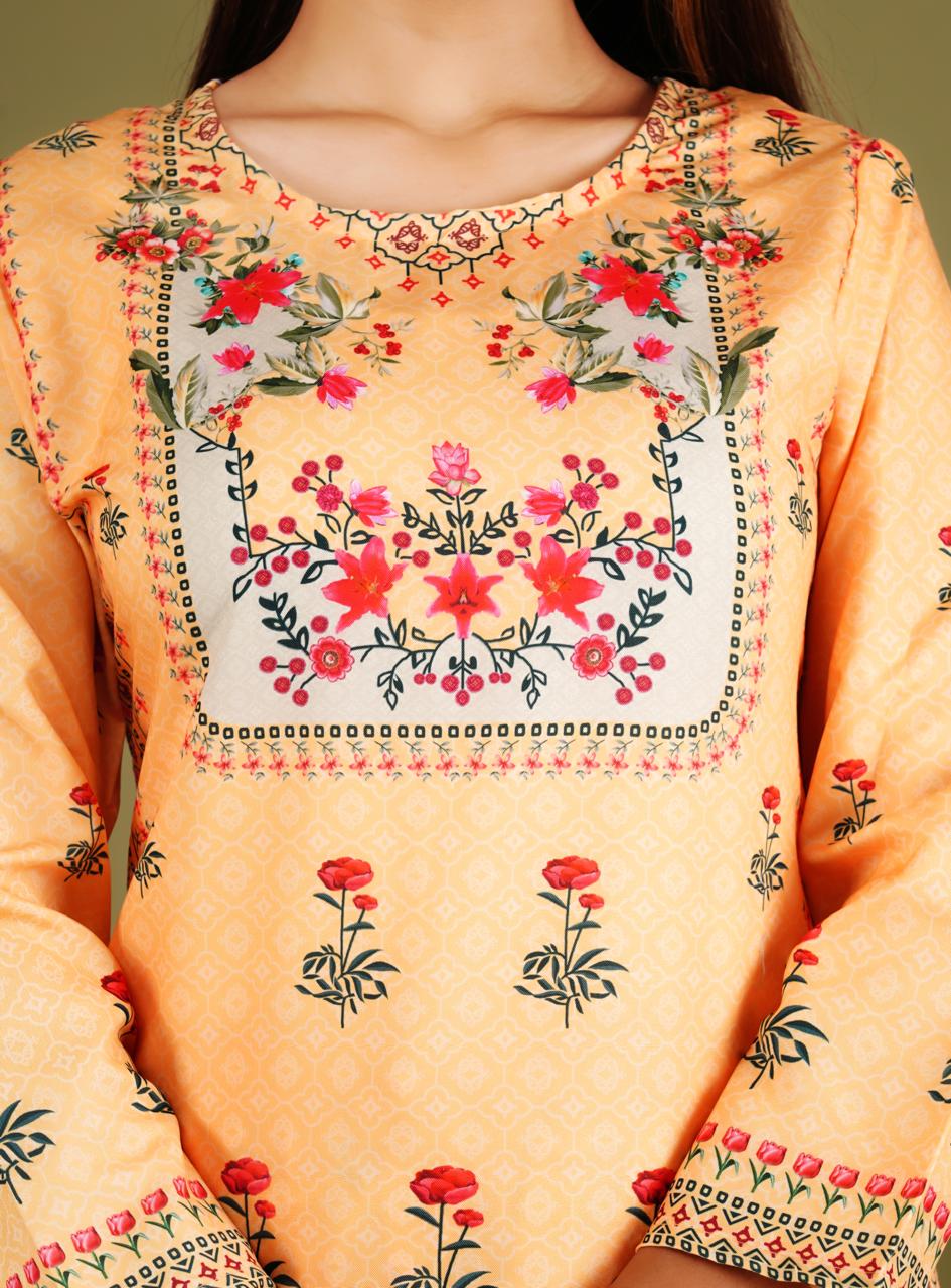 Elegant Peach Printed 3 Piece Suit for Women