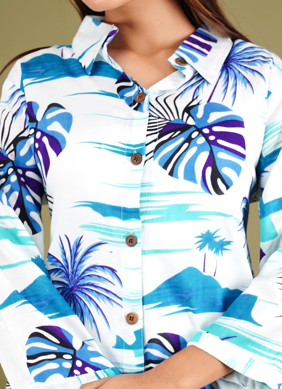 Tropical Print Cotton Kurta Set – Blue