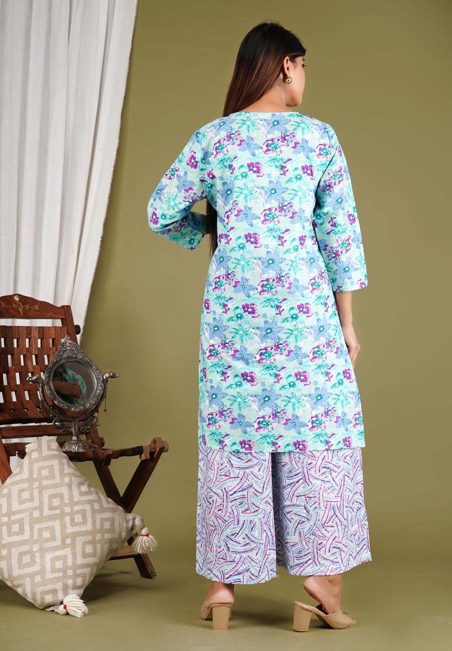 Elegant Floral Kurta Set with Printed Pants – Women’s Ethnic Wear