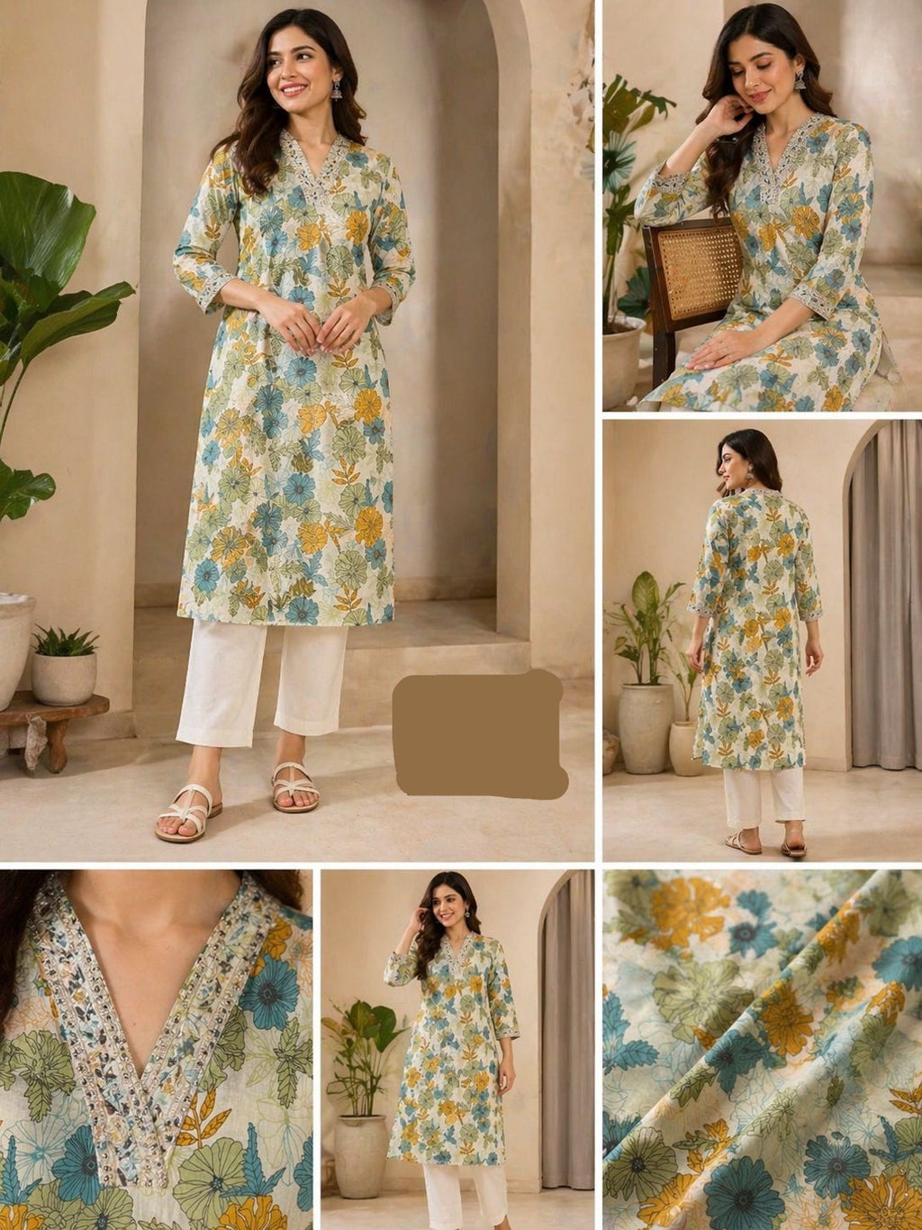 Elegant Floral Kurta Set with Printed Pants – Women’s Ethnic Wear