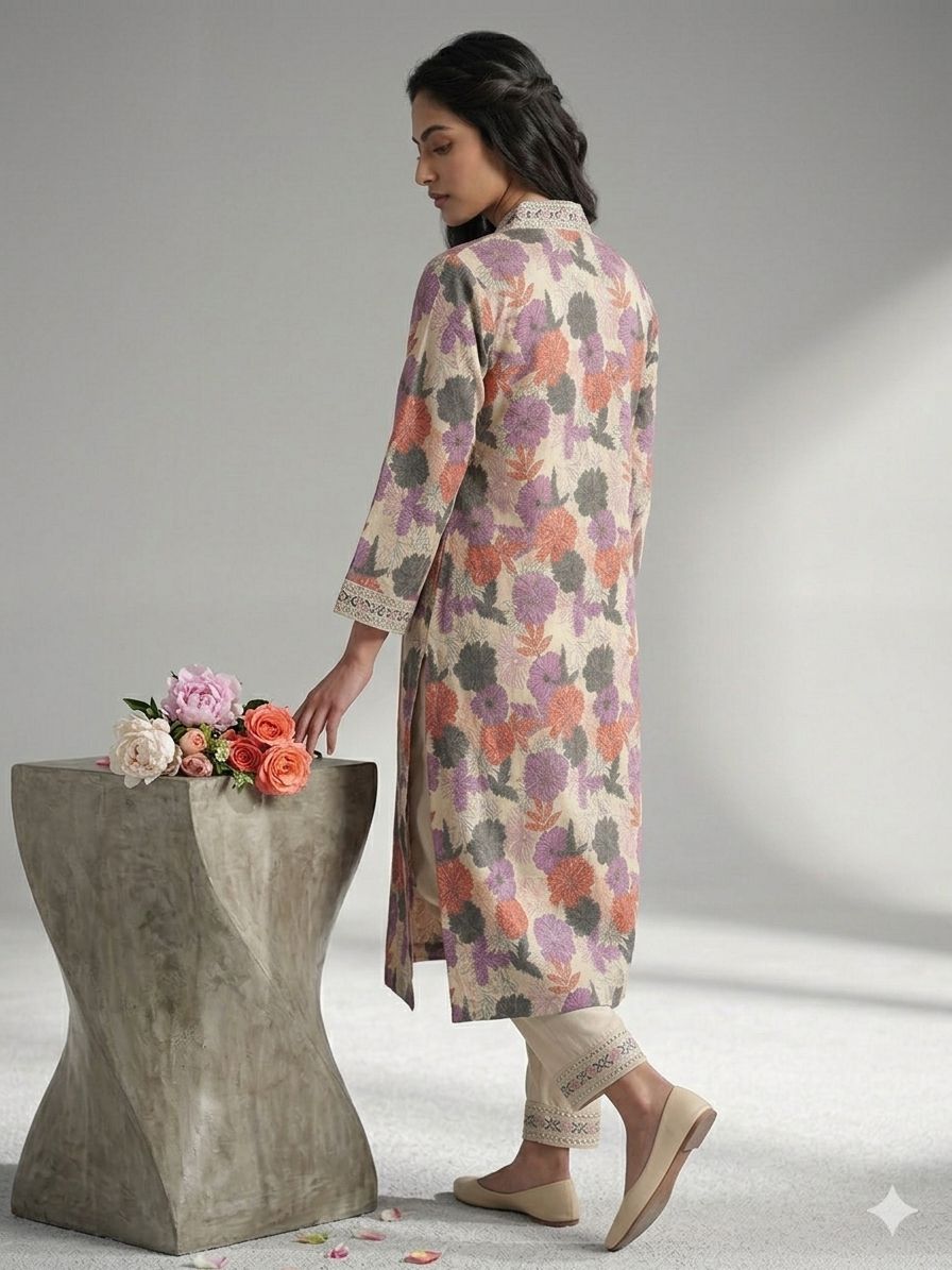 Elegant Floral Printed Kurta Set with Straight Pants – Women’s Ethnic Wear